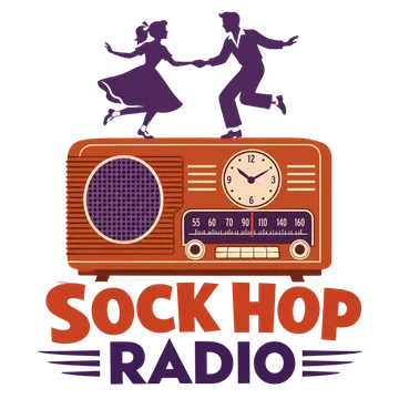 Sock Hop Radio logo: a couple dancing on a vintage radio